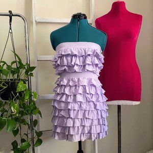 Hunter Dixon lavender silk ruffle strapless mini dress sz4